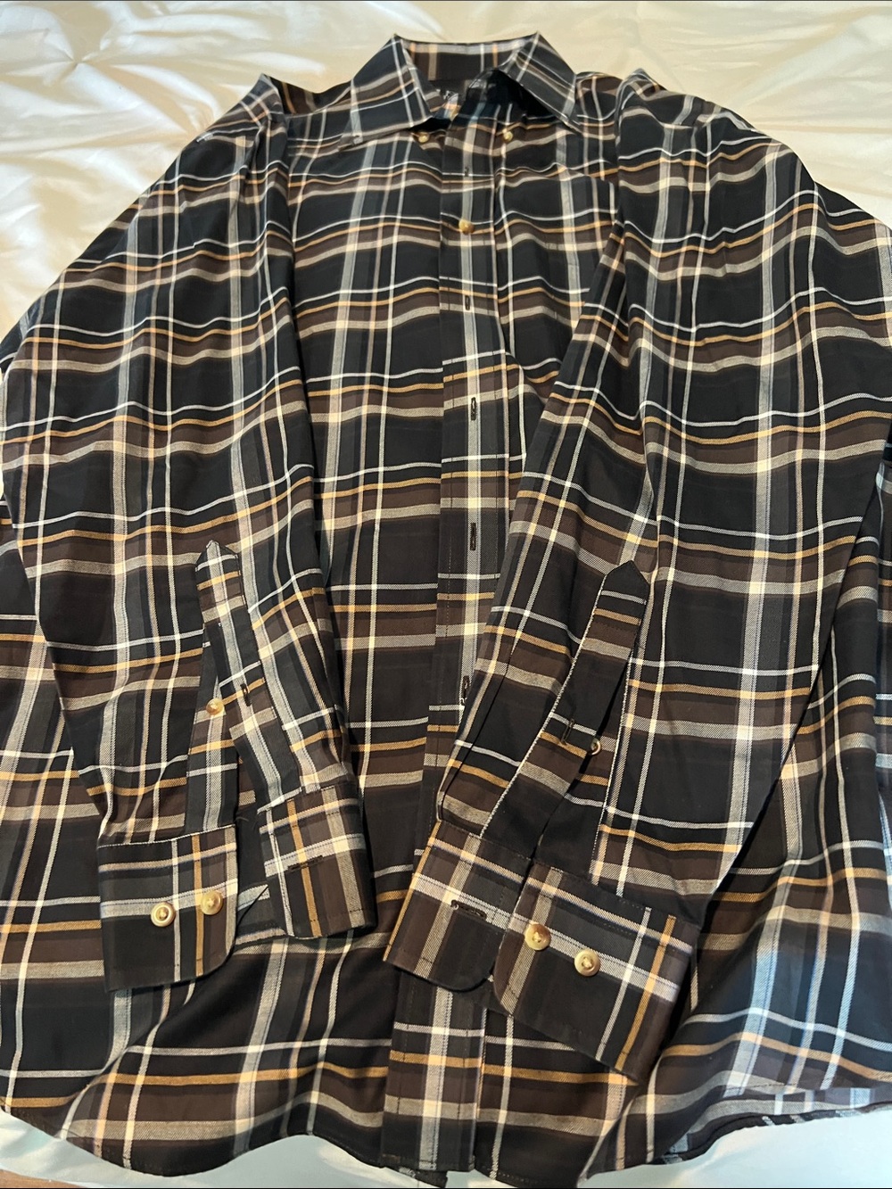 Jos. A. Bank Black Plaid Shirt Jacket with Tan & White Stripes